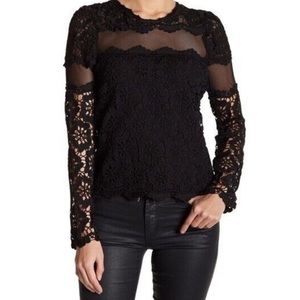 Romeo & Juliet Couture Long sleeve black lace & mesh detailed top with zip back